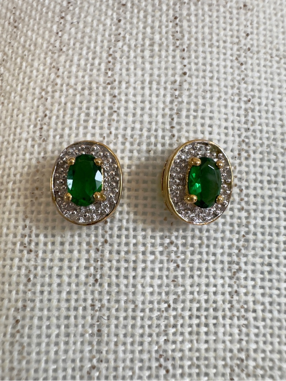 Vintage Oval Emerald Halo Stud Earrings